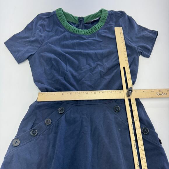 eShakti Dress Womens 2 Blue Green Short Sleeve Fit Flare Button Detail Boho - Picture 6 of 7
